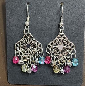 Silver Filigree & Multicolor Bead Earrings